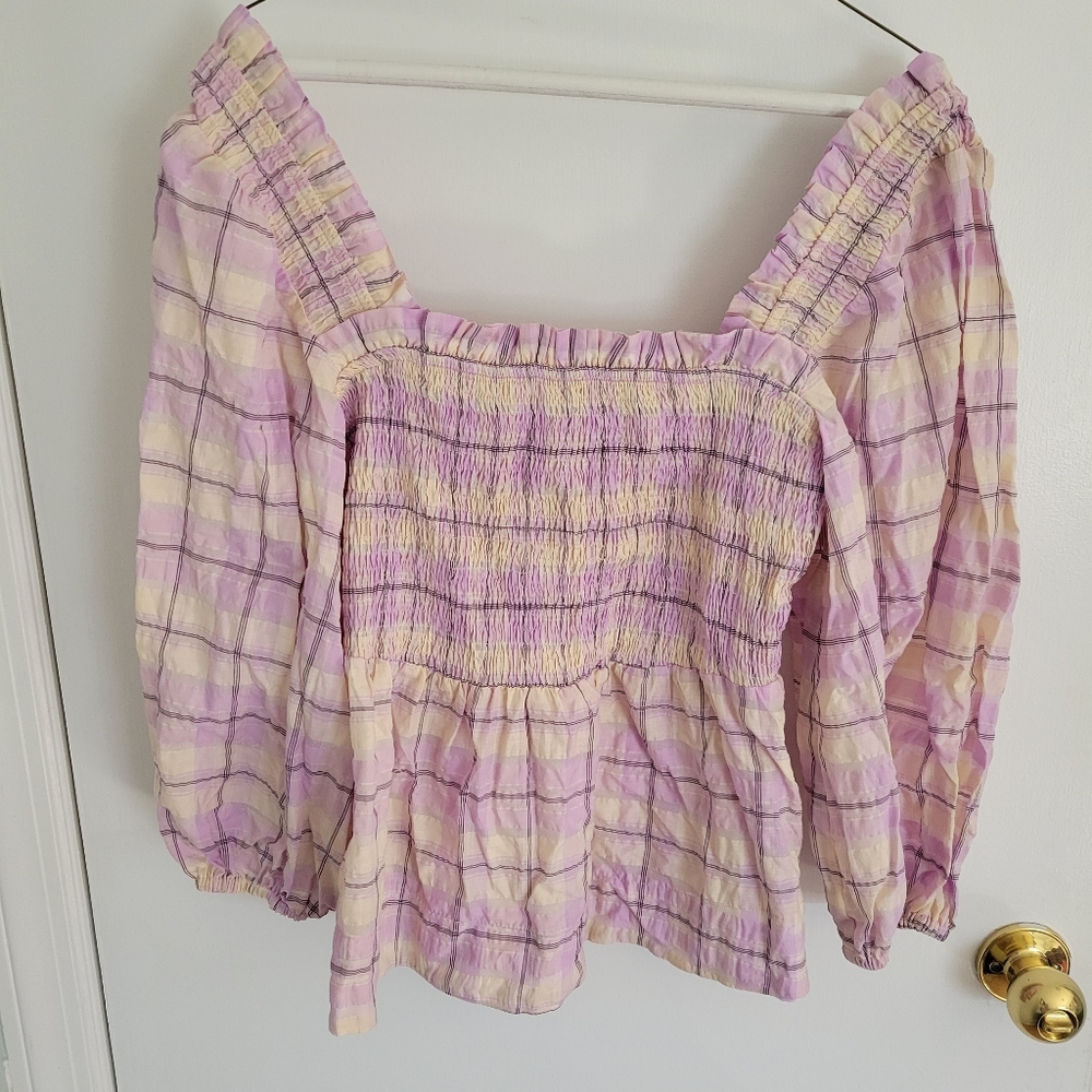 Ganni pastel plaid top